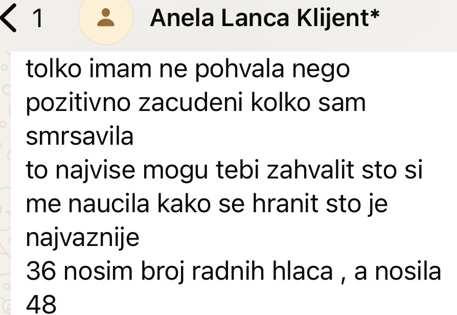 Poruka klijentice Anele