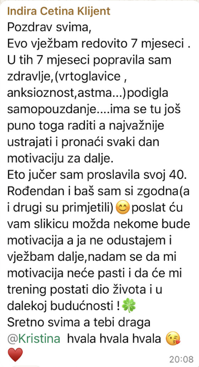 Poruka klijentice Indire