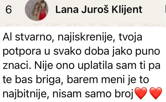 Poruka klijentice Lane